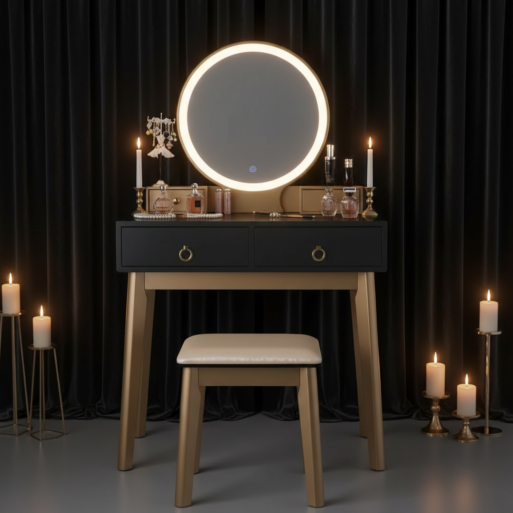 Contemporary Compact Makeup Vanity Set - Black & Golden