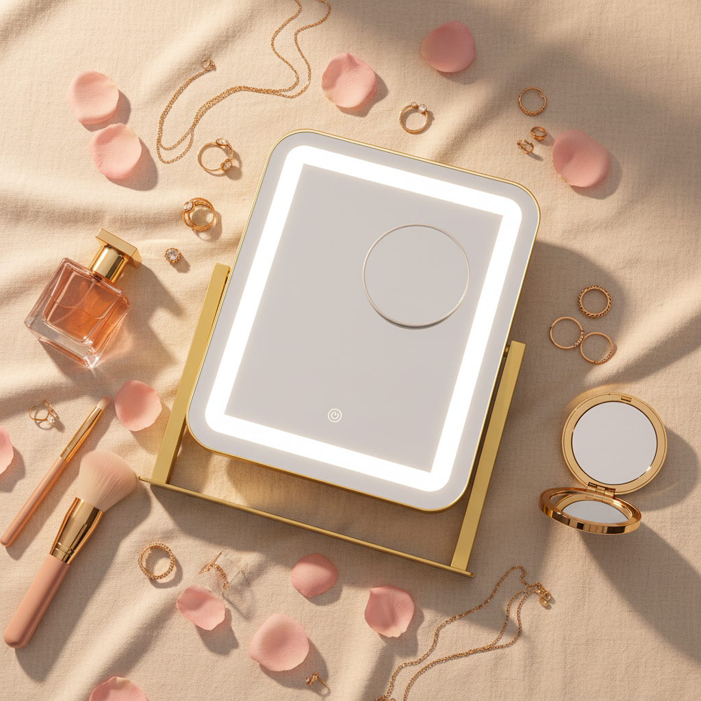 LED Makeup Mirror With Gold Frame - 15x13 Inches