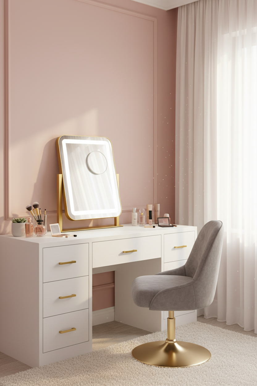LED Makeup Mirror With Gold Frame - 15x13 Inches