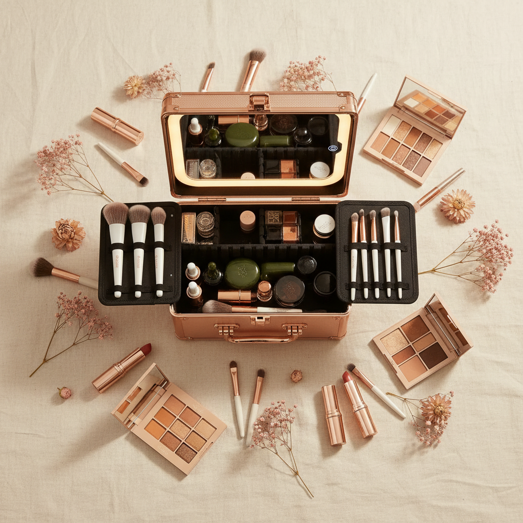 Makeup Case With A Detachable LED Mirror - Rose Gold