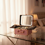 Makeup Case With A Detachable LED Mirror - Sparkling Pink