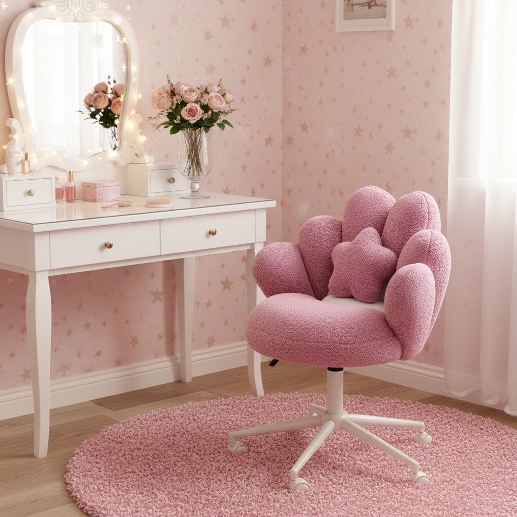 Petal Shape Vanity Chair With Star Pillow