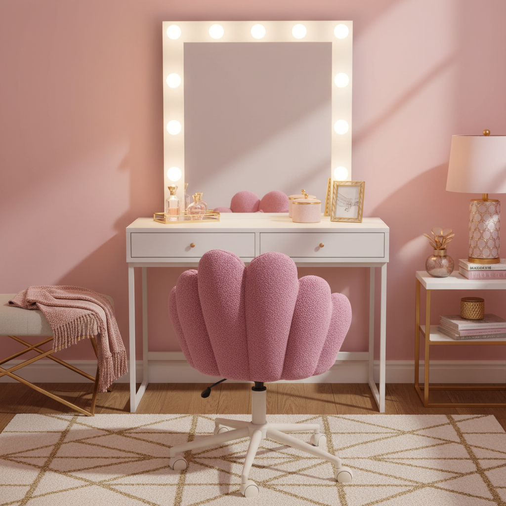 Petal Shape Vanity Chair With Star Pillow
