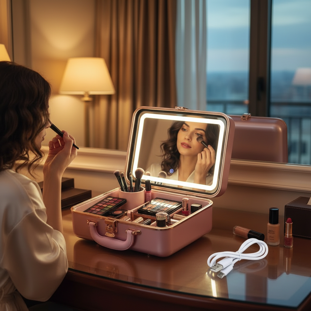 Portable Makeup Case With LED Mirror