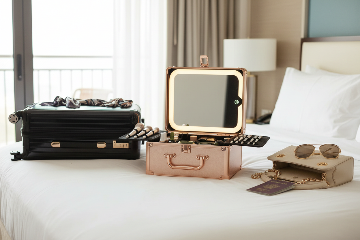 Makeup Case With A Detachable LED Mirror - Rose Gold