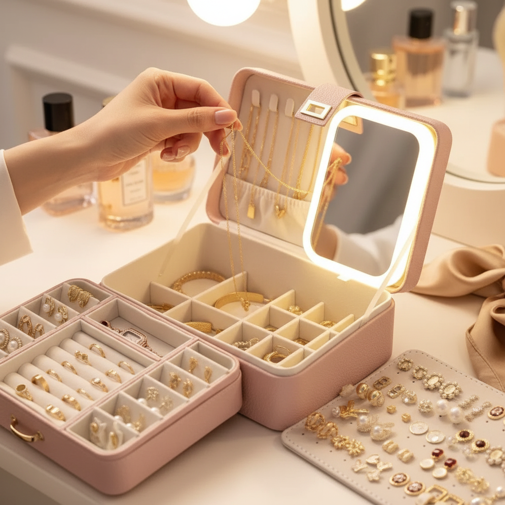 3 Layers Jewelry Box With Makeup Mirror