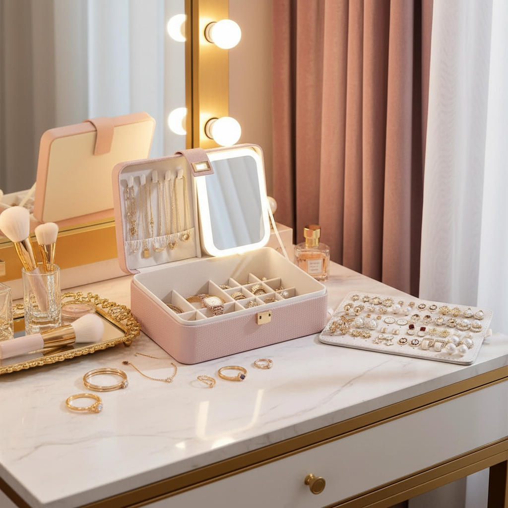 3 Layers Jewelry Box With Makeup Mirror