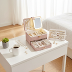 3 Layers Jewelry Box With Makeup Mirror