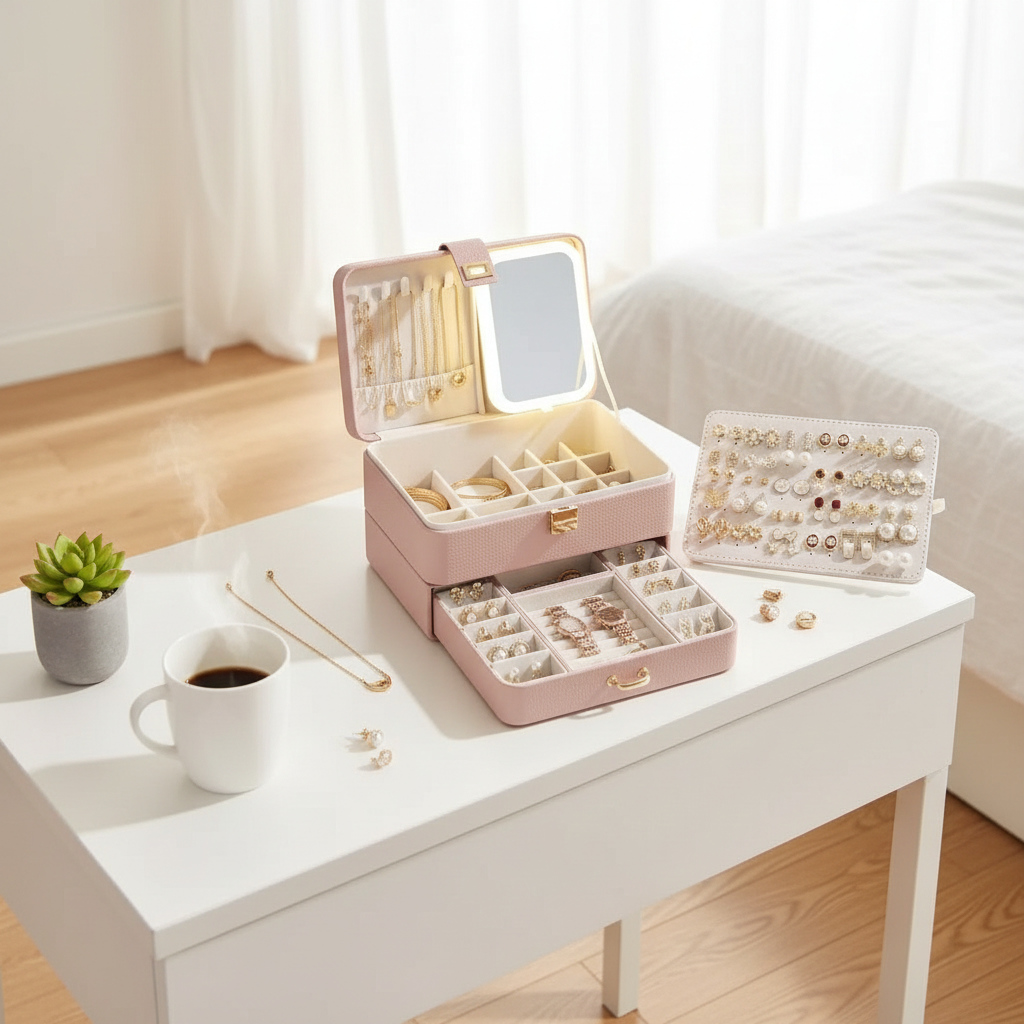 3 Layers Jewelry Box With Makeup Mirror