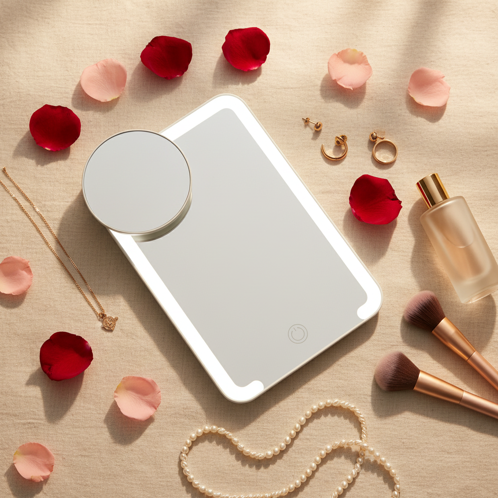 Compact Tabletop LED Makeup Mirror With 10X Magnification