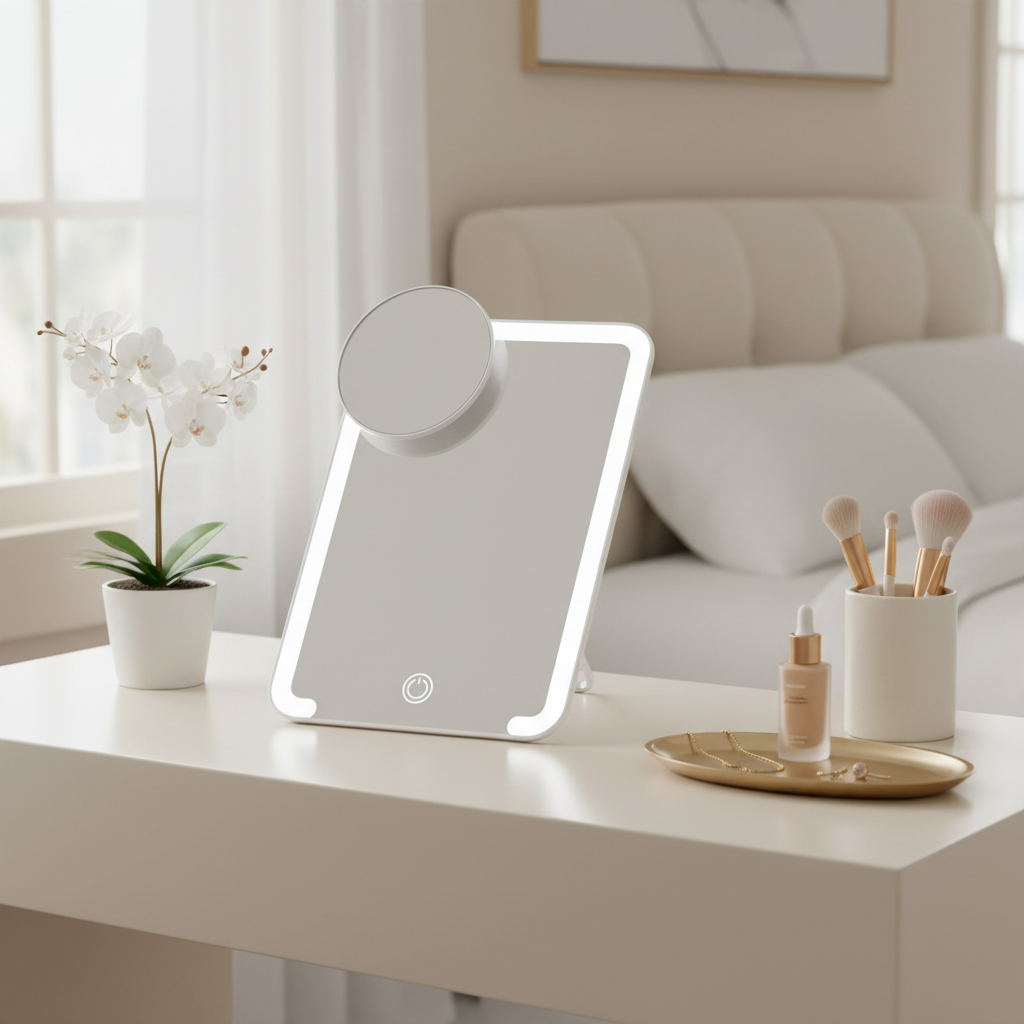 Compact Tabletop LED Makeup Mirror With 10X Magnification