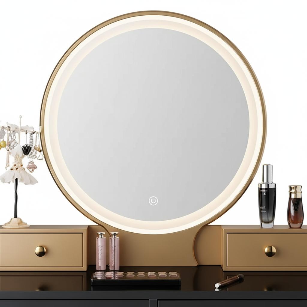 Contemporary Compact Makeup Vanity Set - Black & Golden