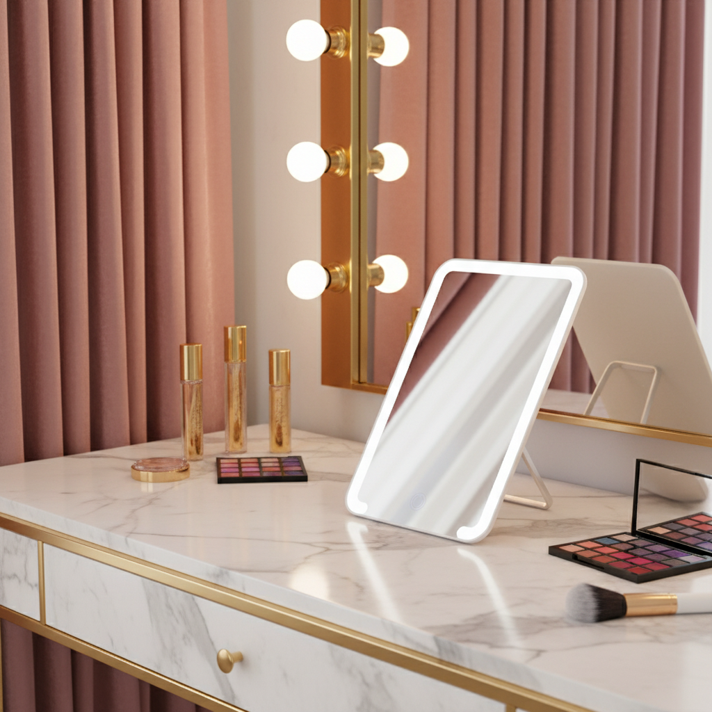 Compact Tabletop LED Makeup Mirror With 10X Magnification