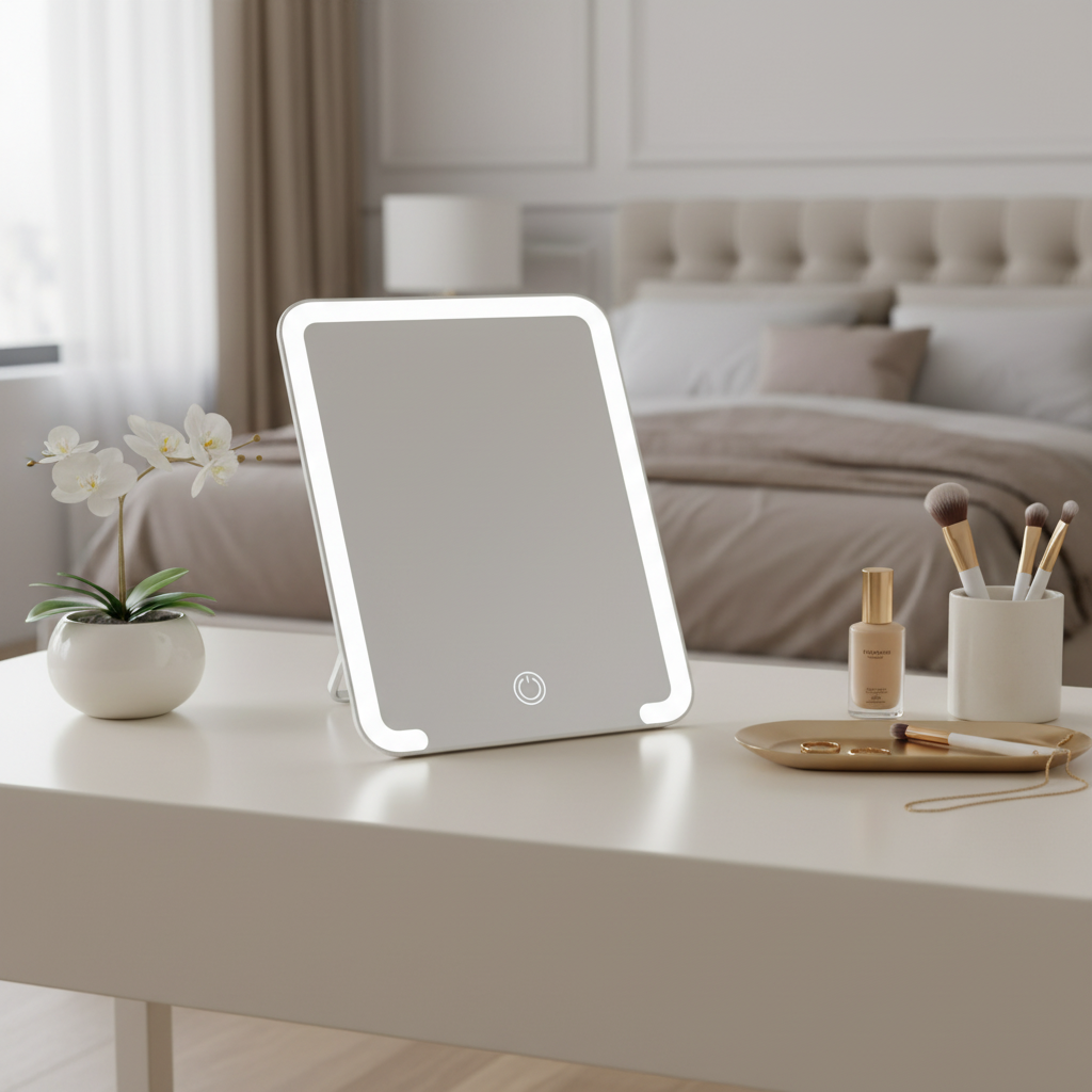 Compact Tabletop LED Makeup Mirror With 10X Magnification