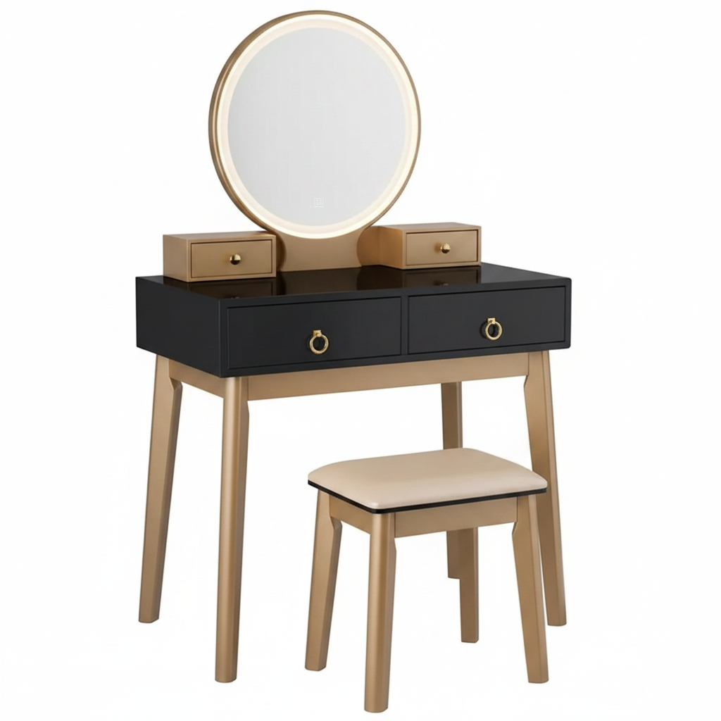 Contemporary Compact Makeup Vanity Set - Black & Golden