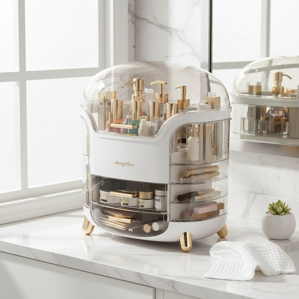 Large Capacity Crystal Makeup Organizers - White