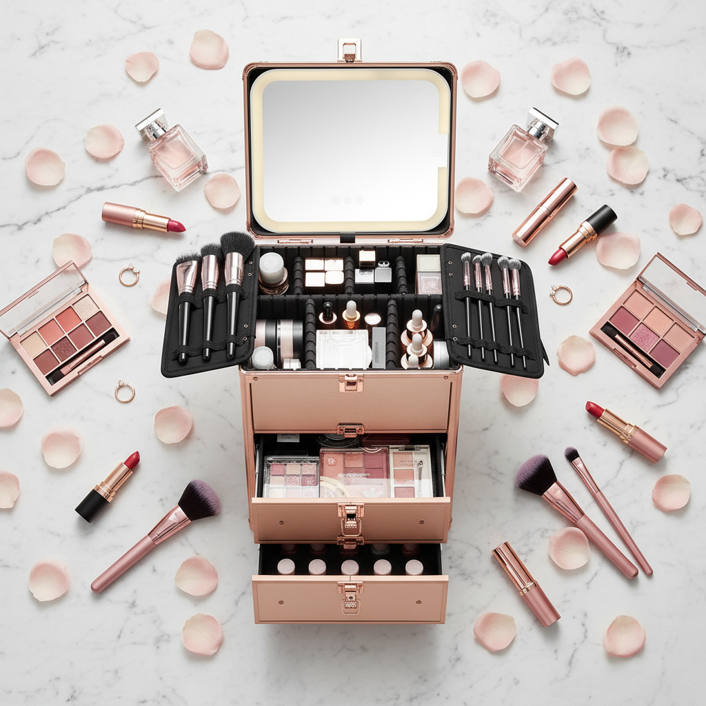 Makeup Box With 2 Drawers - Rose Gold