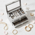 Glass Lid Jewelry Organizer With 3 Drawers