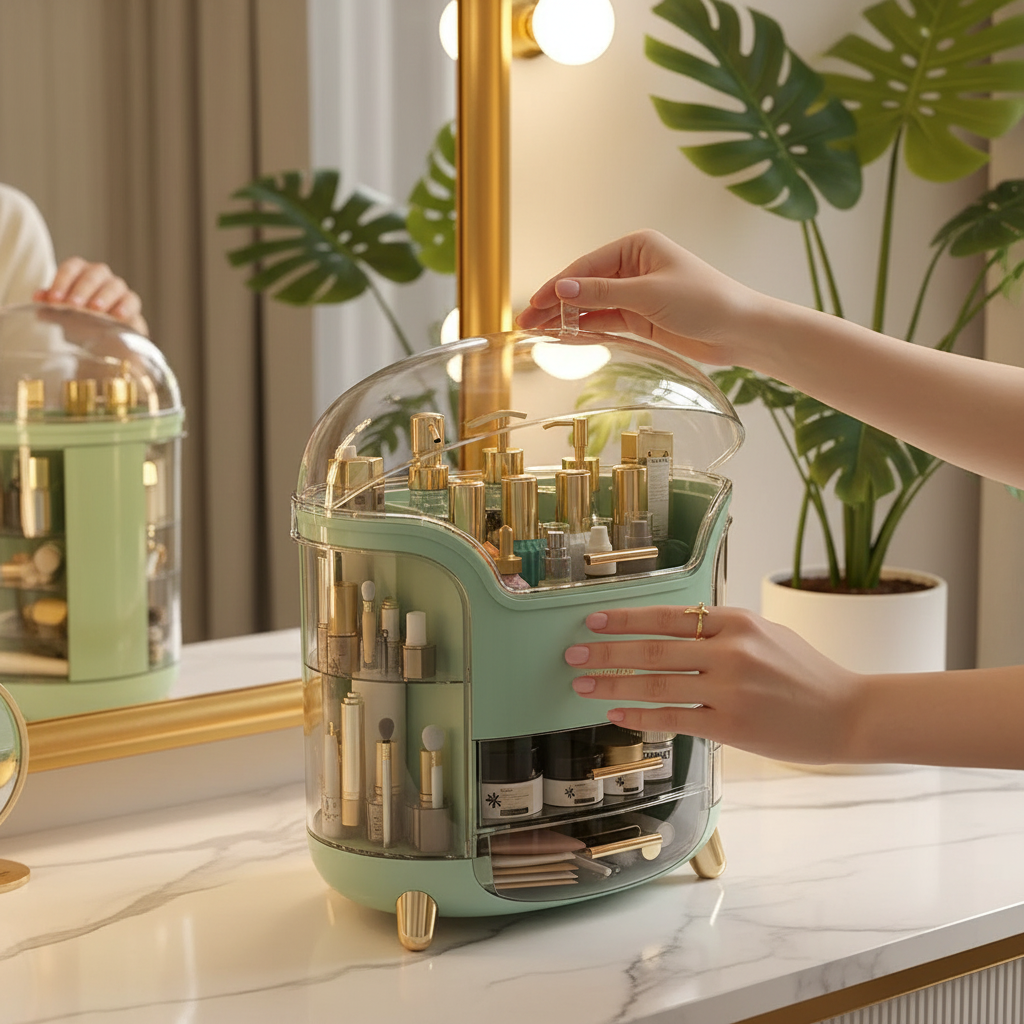 Large Capacity Crystal Makeup Organizers - Mint Green