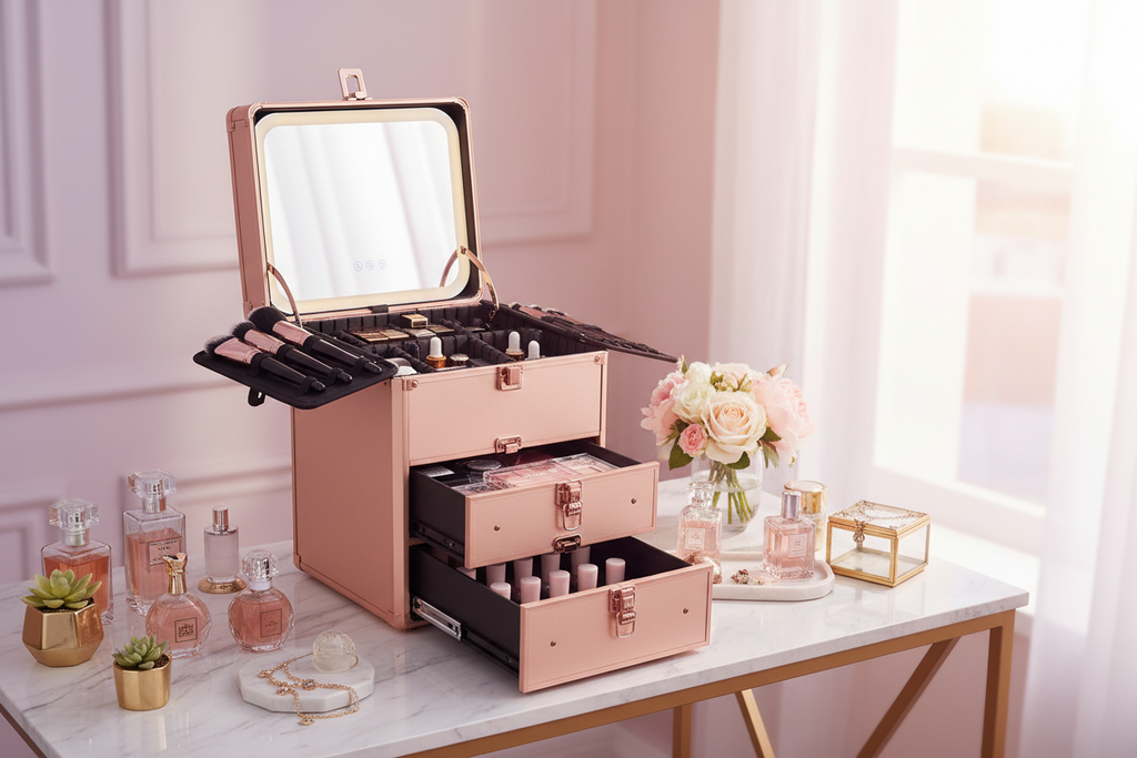 Makeup Box With 2 Drawers - Rose Gold