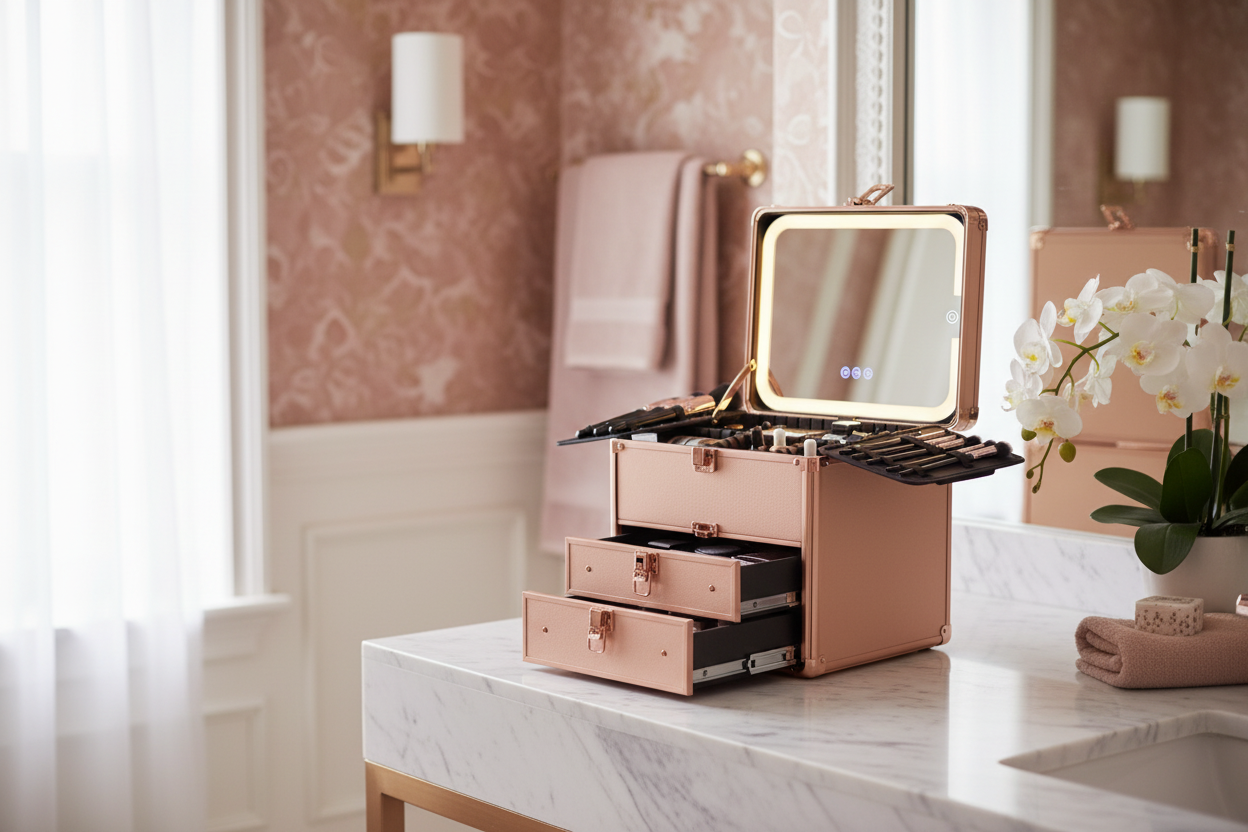 Makeup Box With 2 Drawers - Rose Gold