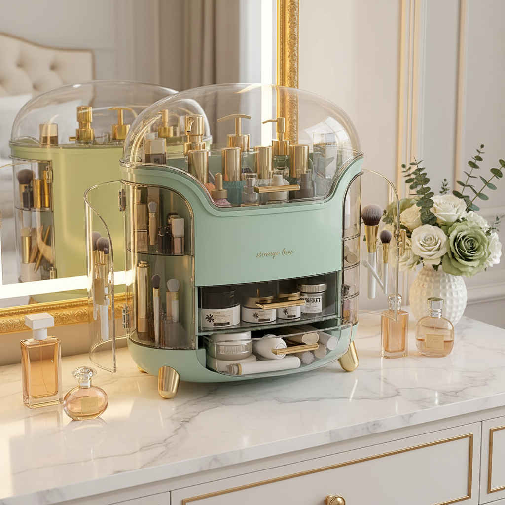 Large Capacity Crystal Makeup Organizers - Mint Green