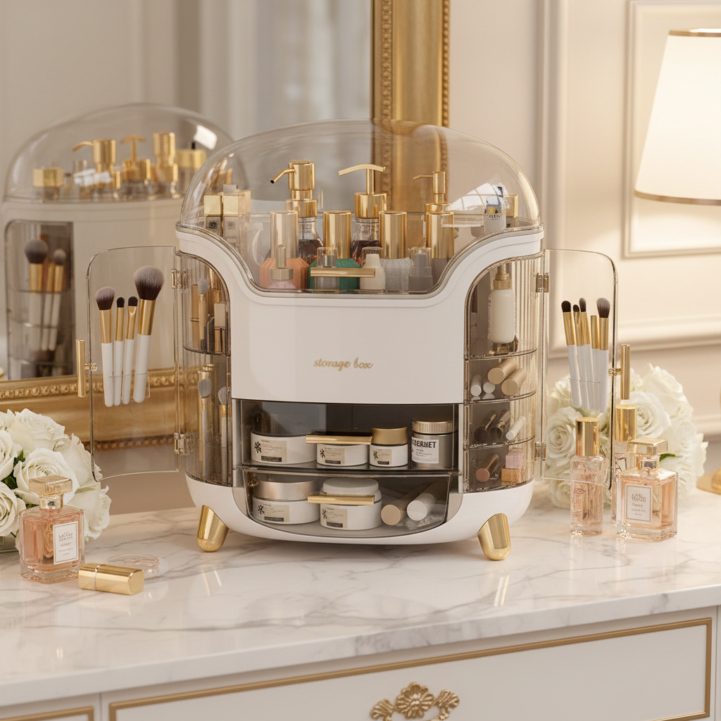 Large Capacity Crystal Makeup Organizers - White