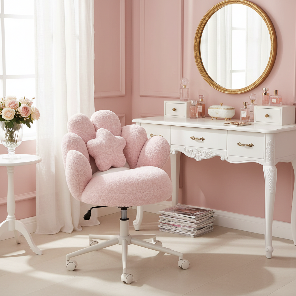 Petal Shape Vanity Chair With Star Pillow