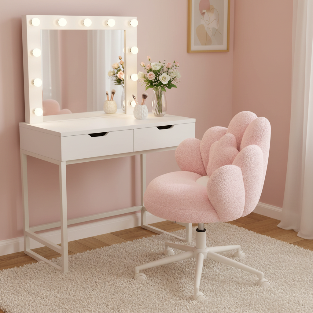 Petal Shape Vanity Chair With Star Pillow