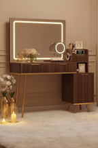 Vanity Set With Magnifying Mirror - Brown