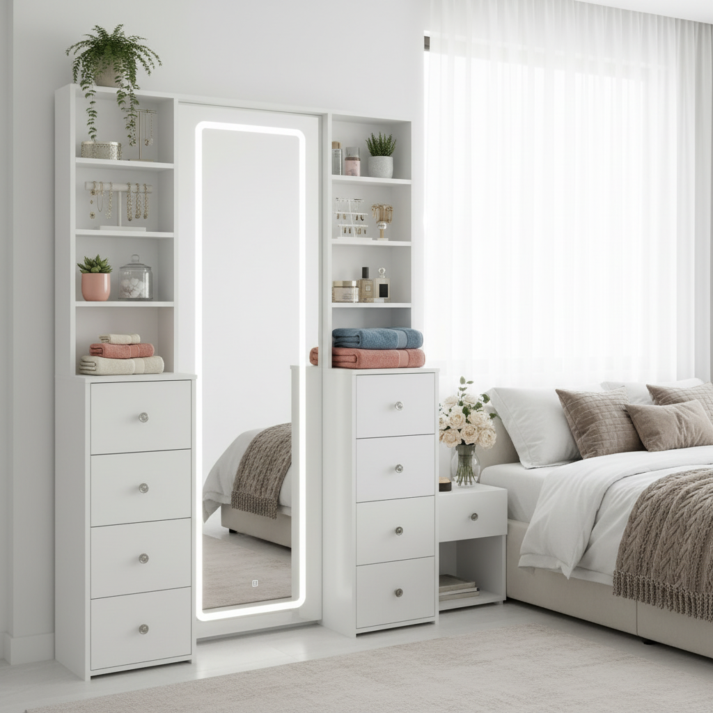 Full-Length Vanity Set With 8 Drawers & Shelves