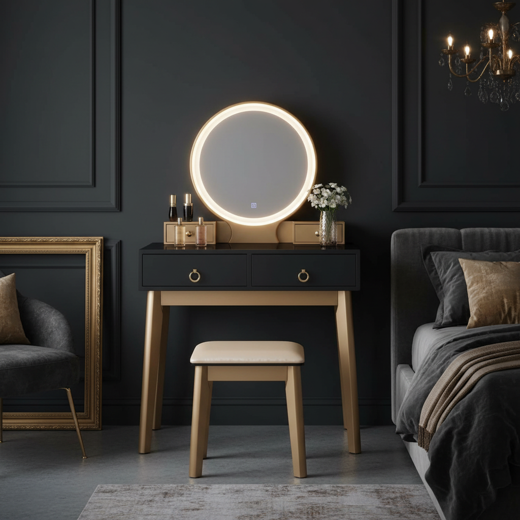 Contemporary Compact Makeup Vanity Set - Black & Golden