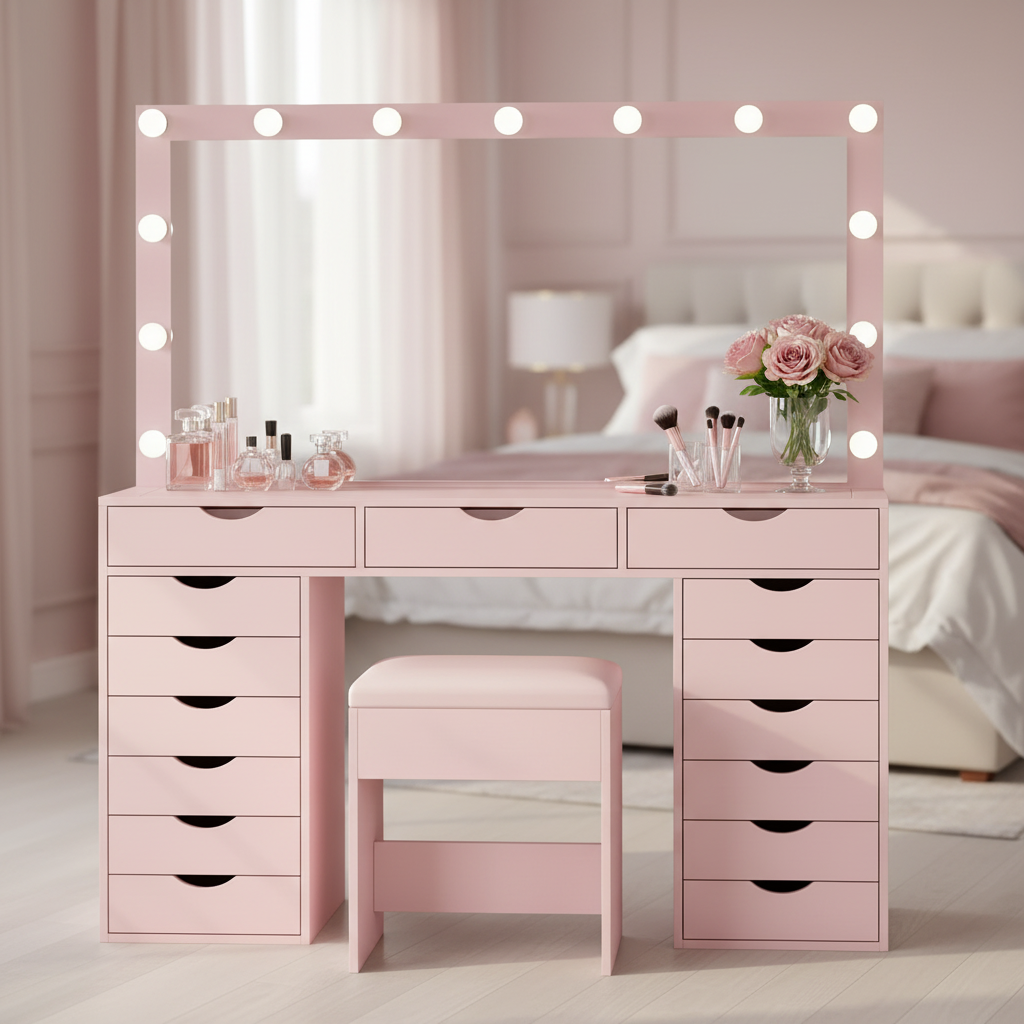 15 Drawers Vanity Set - Pink
