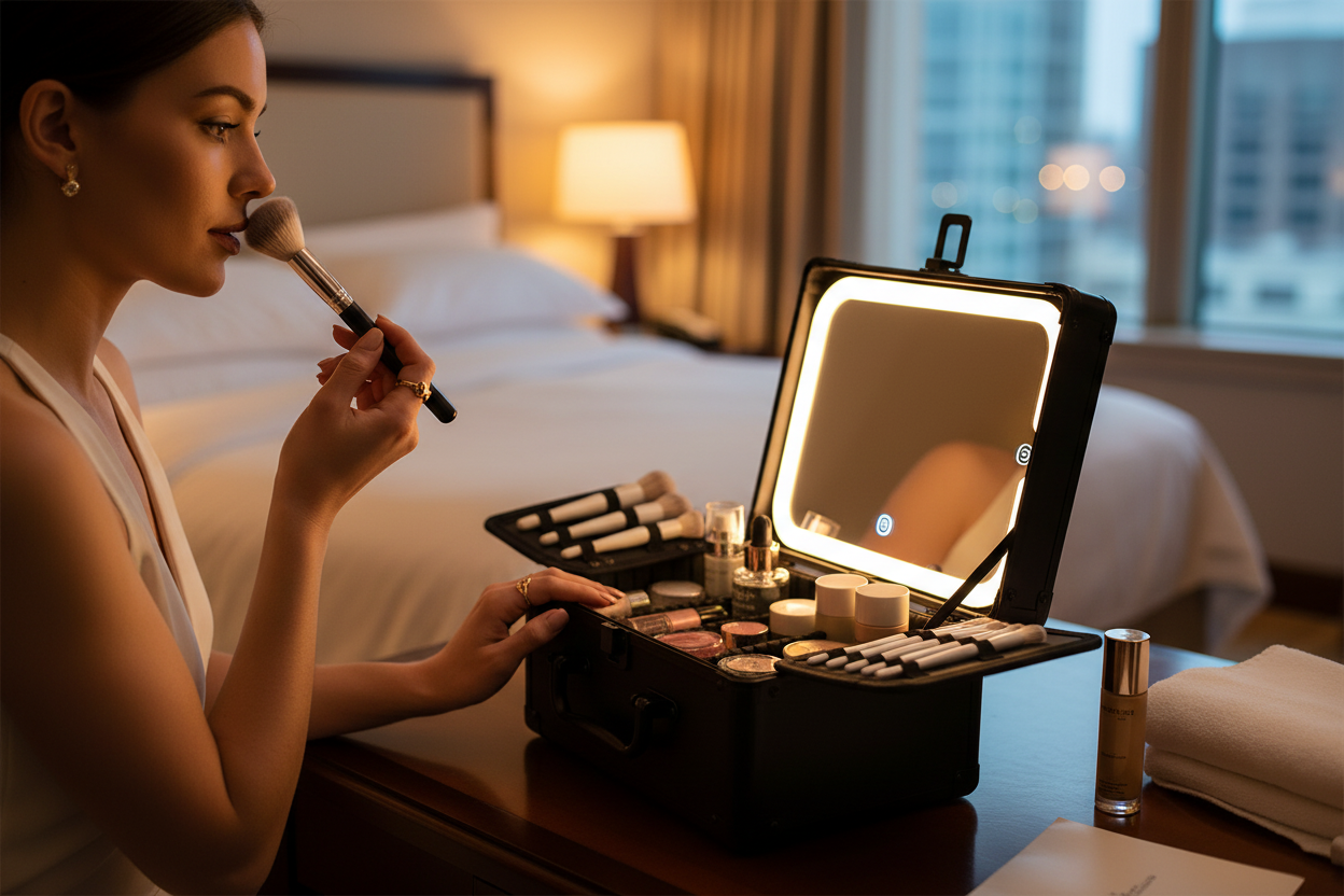 Makeup Case With A Detachable LED Mirror - Black