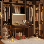 Vanity Set With Magnifying Mirror - Brown