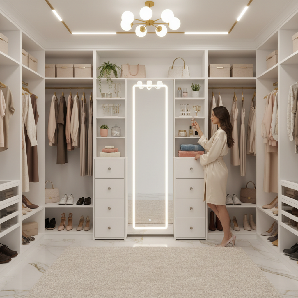 Full-Length Vanity Set With 8 Drawers & Shelves