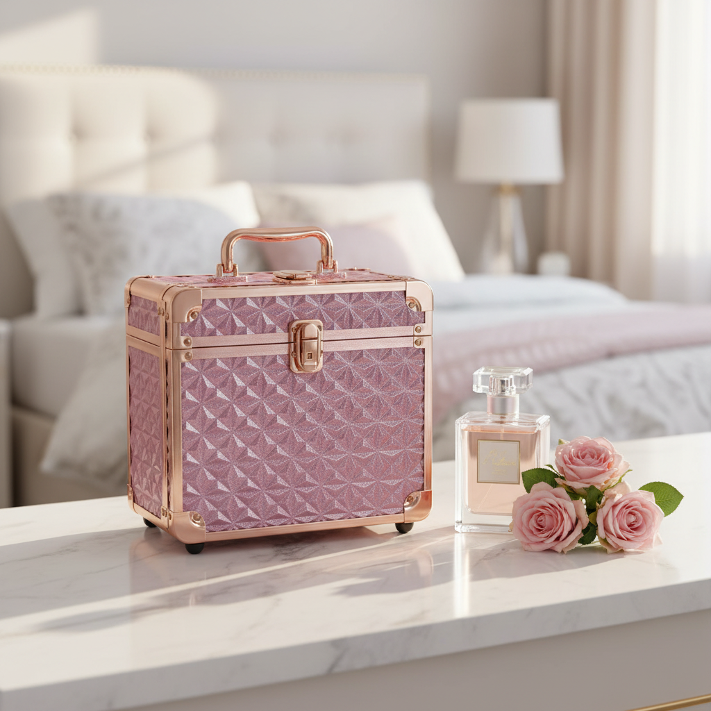 Makeup Case With A Detachable LED Mirror - Sparkling Pink