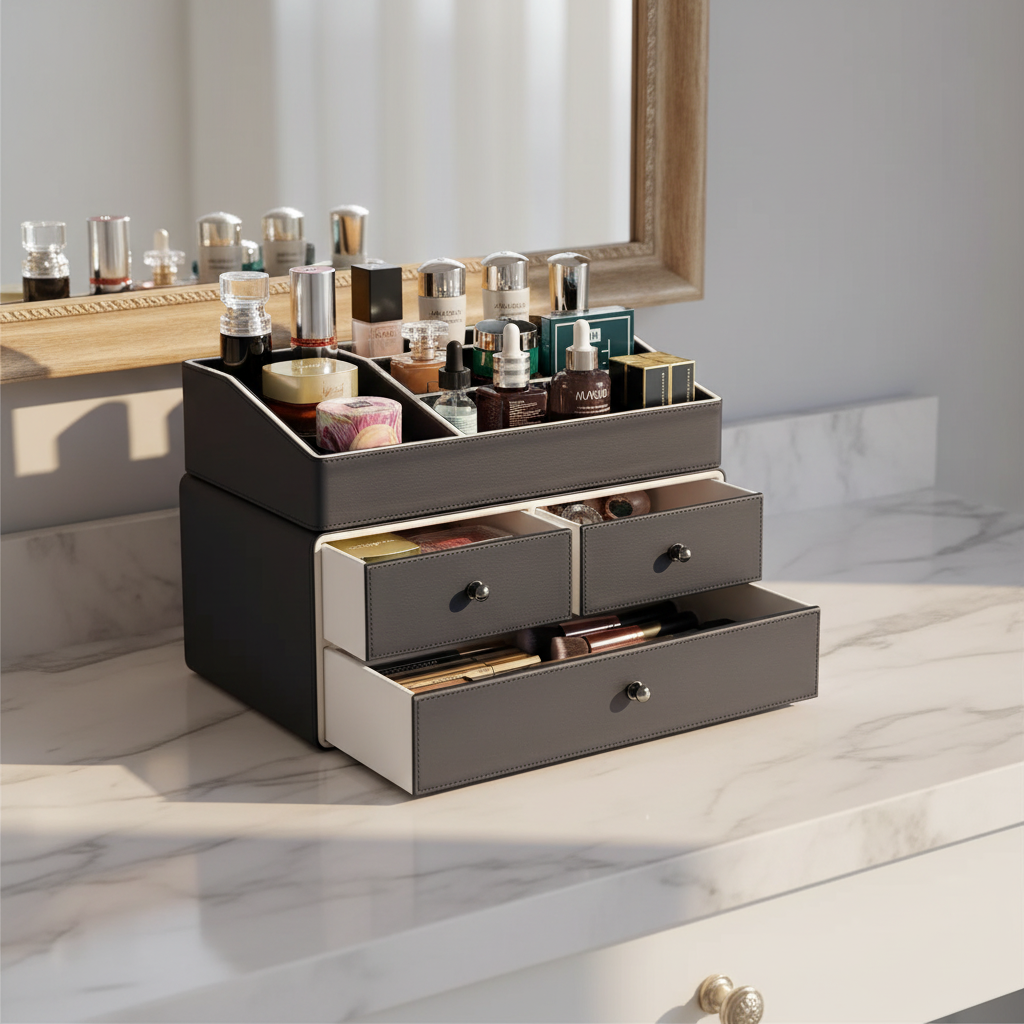 2 Tier Makeup Organizer With 3 Drawers