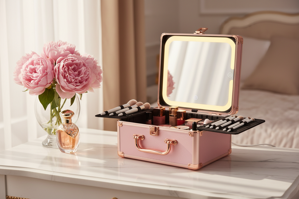 Makeup Case With A Detachable LED Mirror - Gradient Pink