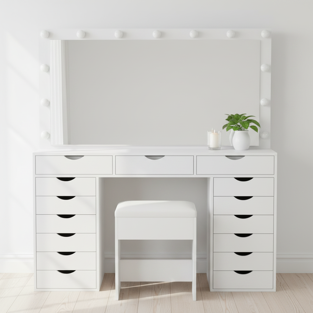 15 Drawers Vanity Set - White