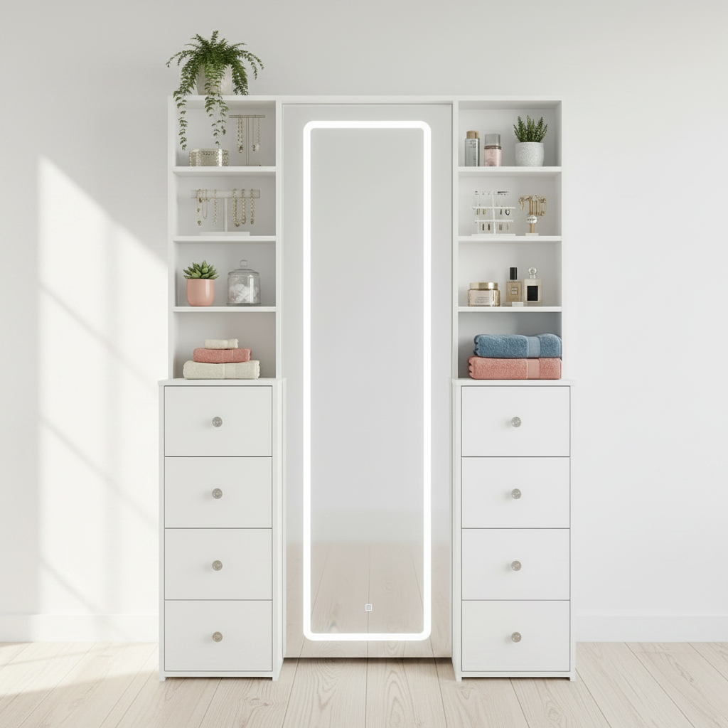 Full-Length Vanity Set With 8 Drawers & Shelves
