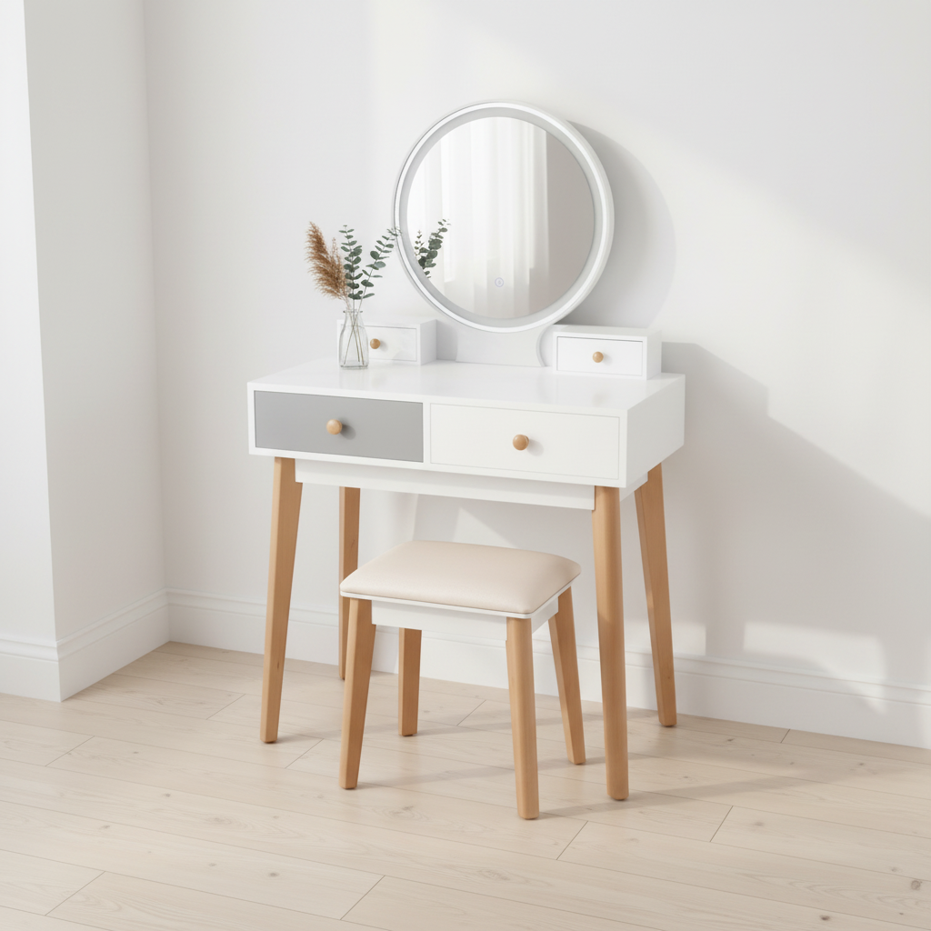 Contemporary Compact Makeup Vanity Set - Gray & White