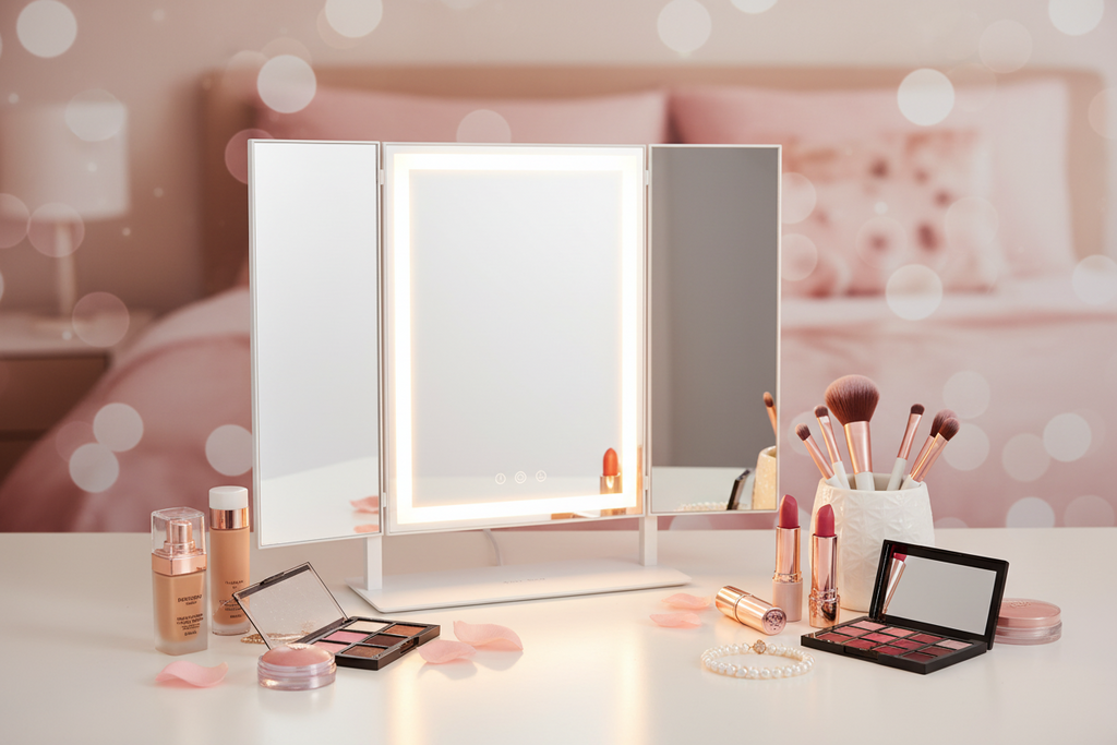 Tabletop Foldable Makeup Mirror With LED Light