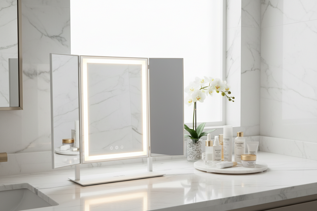 Tabletop Foldable Makeup Mirror With LED Light