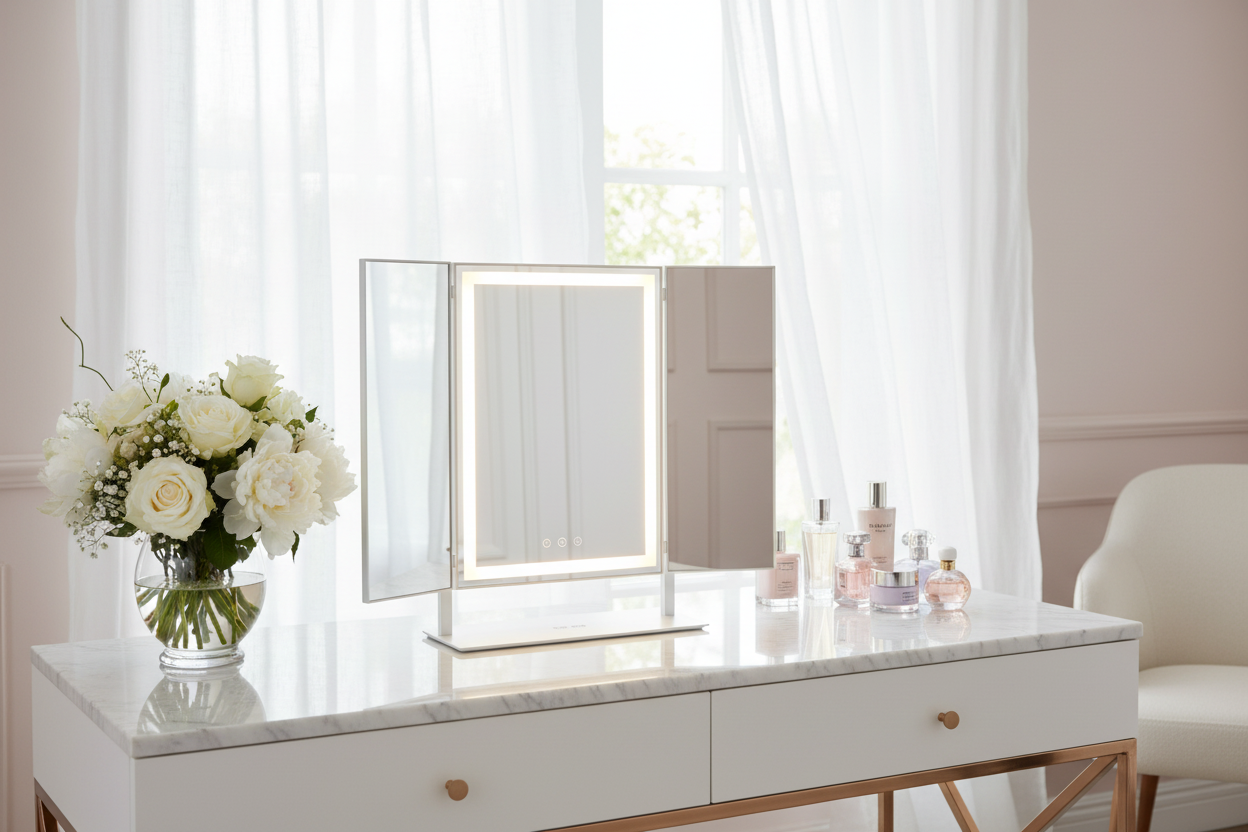 Tabletop Foldable Makeup Mirror With LED Light