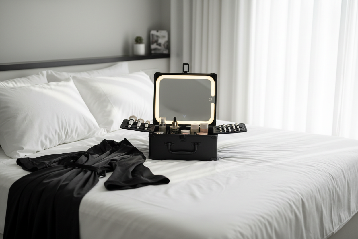 Makeup Case With A Detachable LED Mirror - Black