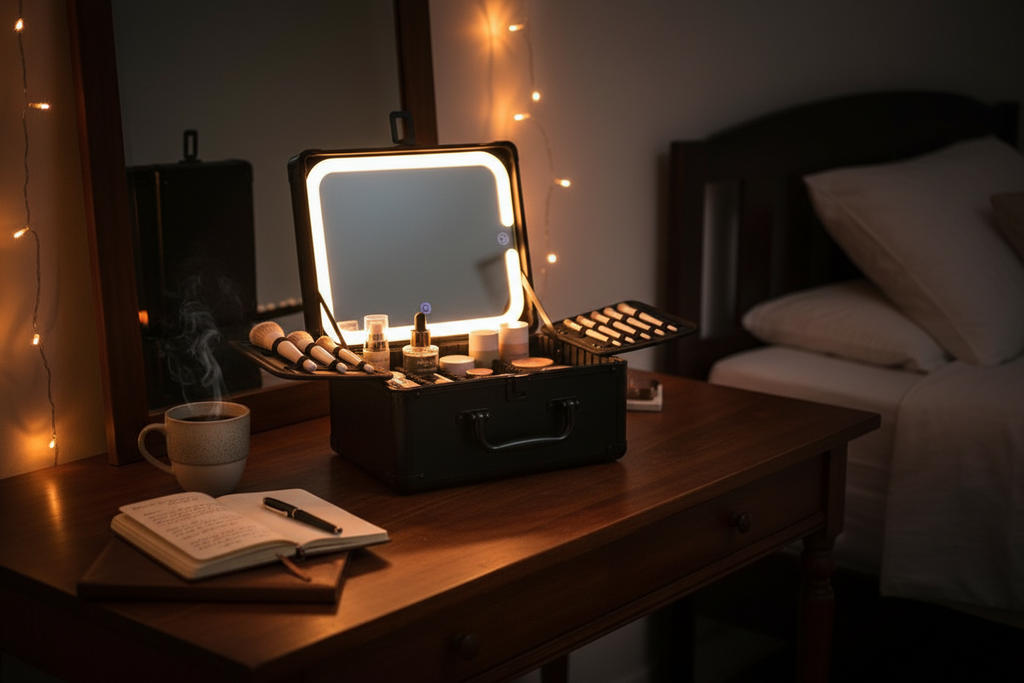 Makeup Case With A Detachable LED Mirror - Black
