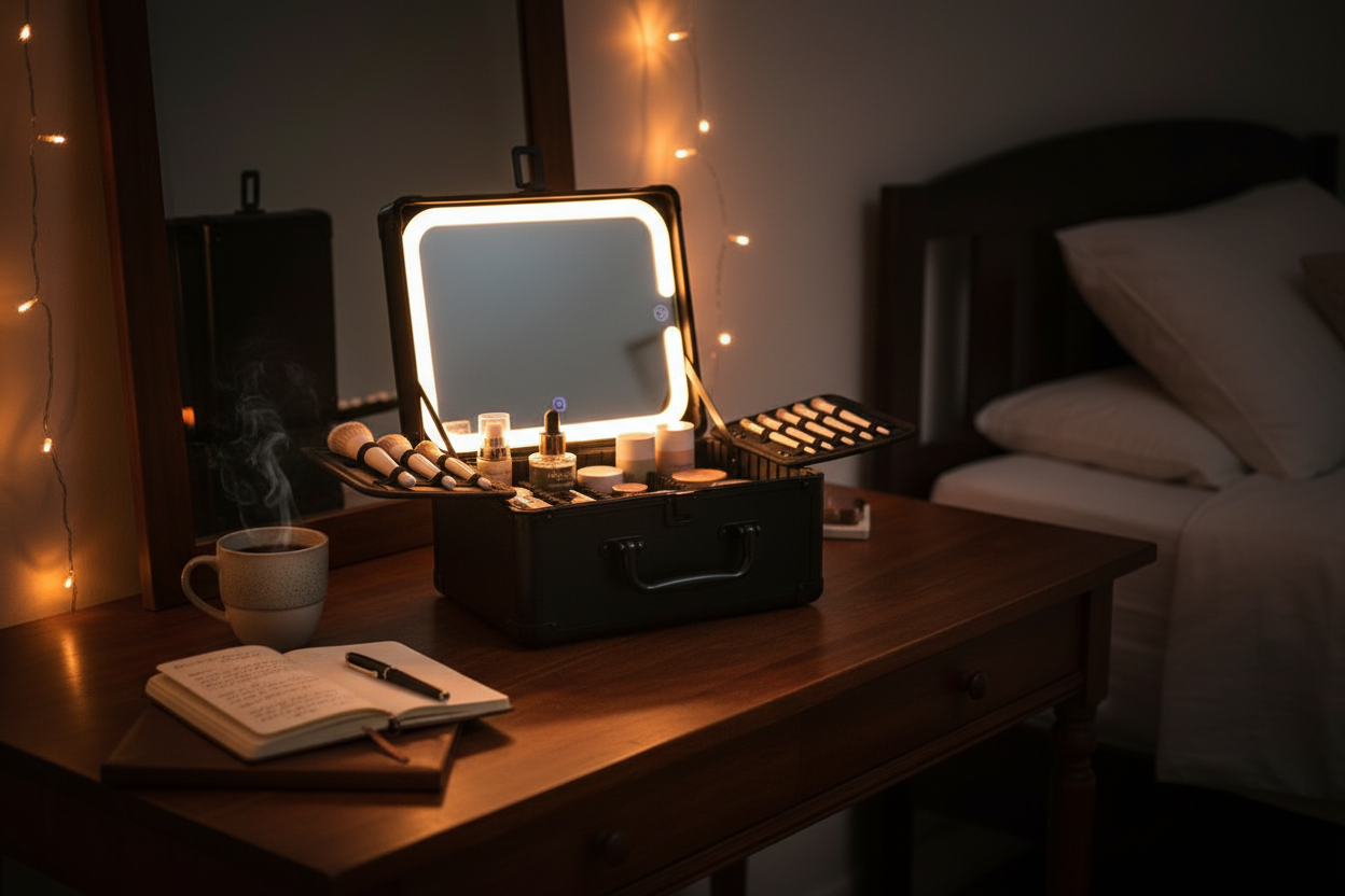 Makeup Case With A Detachable LED Mirror - Black