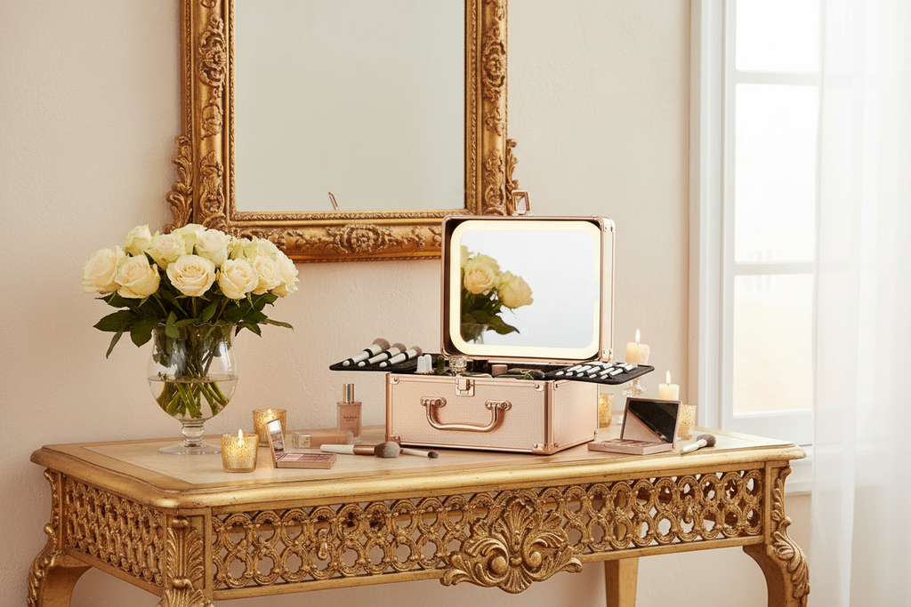 Makeup Case With A Detachable LED Mirror - Rose Gold