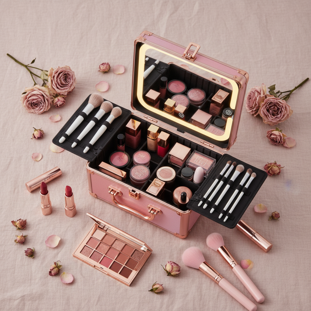 Makeup Case With A Detachable LED Mirror - Gradient Pink